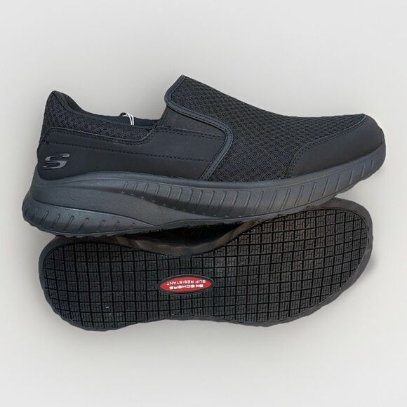 Skechers Shoes Men 10.5 Black Work SlipOn Slip Resistant Soft Memory Foam 200273